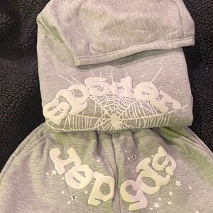 Gray Spider Web Print Men's Hoodie and Sweatpants Set